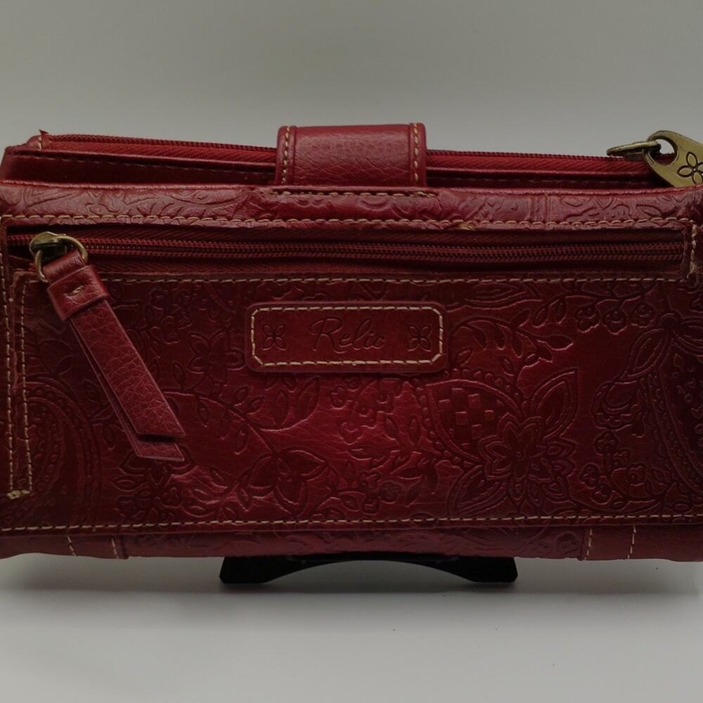 Relic Tri-Fold Snap Wallet Red and Brown Textured Faux Leather Organizer